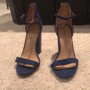Chinese Laundry Navy Suede Open-Toe Heels; Size 8